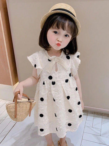 Young Girl Summer Polka Dot Printed Short Sleeve Dress