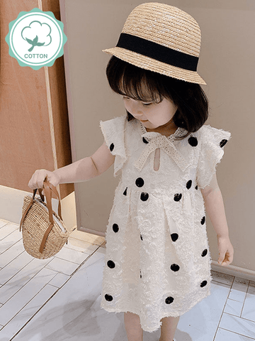 Young Girl Summer Polka Dot Printed Short Sleeve Dress