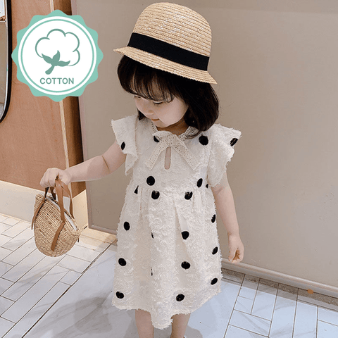 Young Girl Summer Polka Dot Printed Short Sleeve Dress