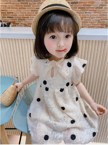 Young Girl Summer Polka Dot Printed Short Sleeve Dress