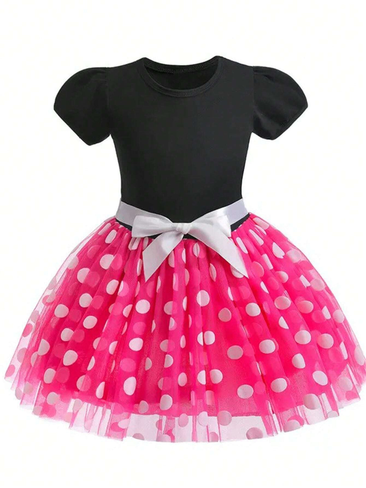 Young Girl' Summer Polka Dots Casual Dress, Princess Cute Short Sleeve Ruffle Hem Dress