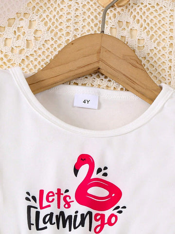 Young Girl Summer Short Sleeve Bubble Sleeve Pink Layered Cake Tulle Dress With Letter Print