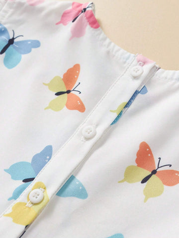 Young Girl Summer Short Sleeve Dress With Bow Decoration And Pintucks, Soft And Comfortable Fabric, Cool, Rural, Minimalist,, Blending Into Nature, Blending Into Nature Vacation, And Play