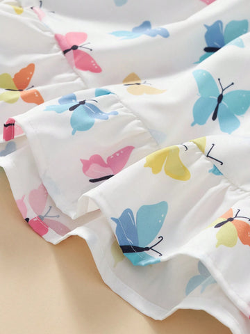 Young Girl Summer Short Sleeve Dress With Bow Decoration And Pintucks, Soft And Comfortable Fabric, Cool, Rural, Minimalist,, Blending Into Nature, Blending Into Nature Vacation, And Play