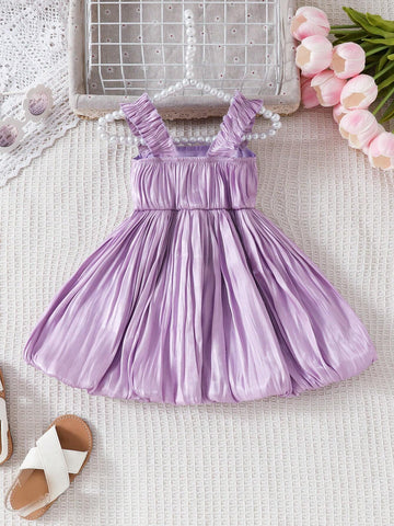 Young Girl Summer Solid Color Bow Decorated Sling Dress