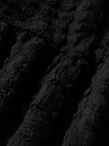 Young Girl Summer Solid Color Puff Sleeve Pleated Dress