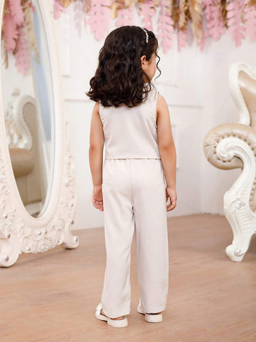 Young Girl Summer Solid Color Vest And Long Pants Suit
