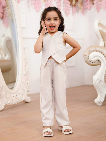 Young Girl Summer Solid Color Vest And Long Pants Suit