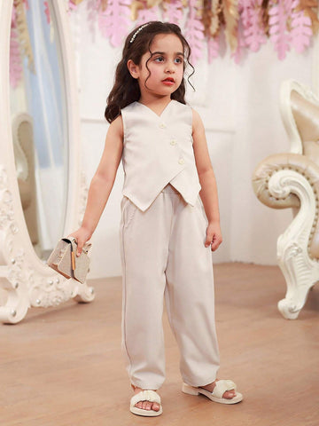 Young Girl Summer Solid Color Vest And Long Pants Suit