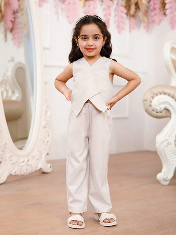 Young Girl Summer Solid Color Vest And Long Pants Suit