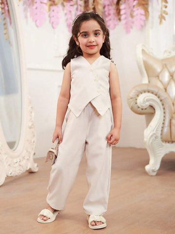 Young Girl Summer Solid Color Vest And Long Pants Suit