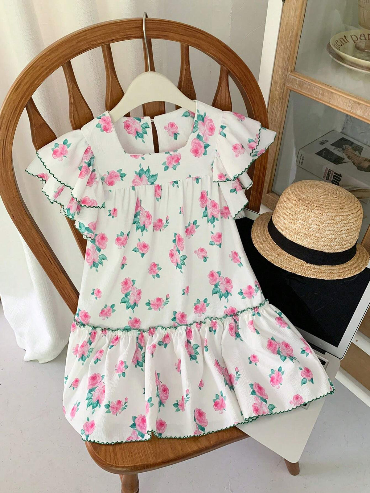 Young Girl Summer Sweet Lovely Floral Print Flounce Sleeve Dress
