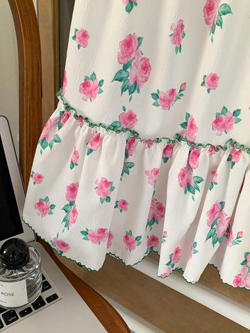 Young Girl Summer Sweet Lovely Floral Print Flounce Sleeve Dress