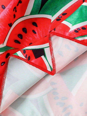 Young Girl Summer Watermelon Patterned Spaghetti Strap Dress, Perfect For Outdoor Play And Looks Cute