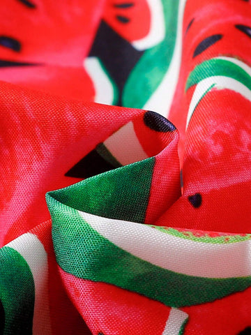 Young Girl Summer Watermelon Patterned Spaghetti Strap Dress, Perfect For Outdoor Play And Looks Cute
