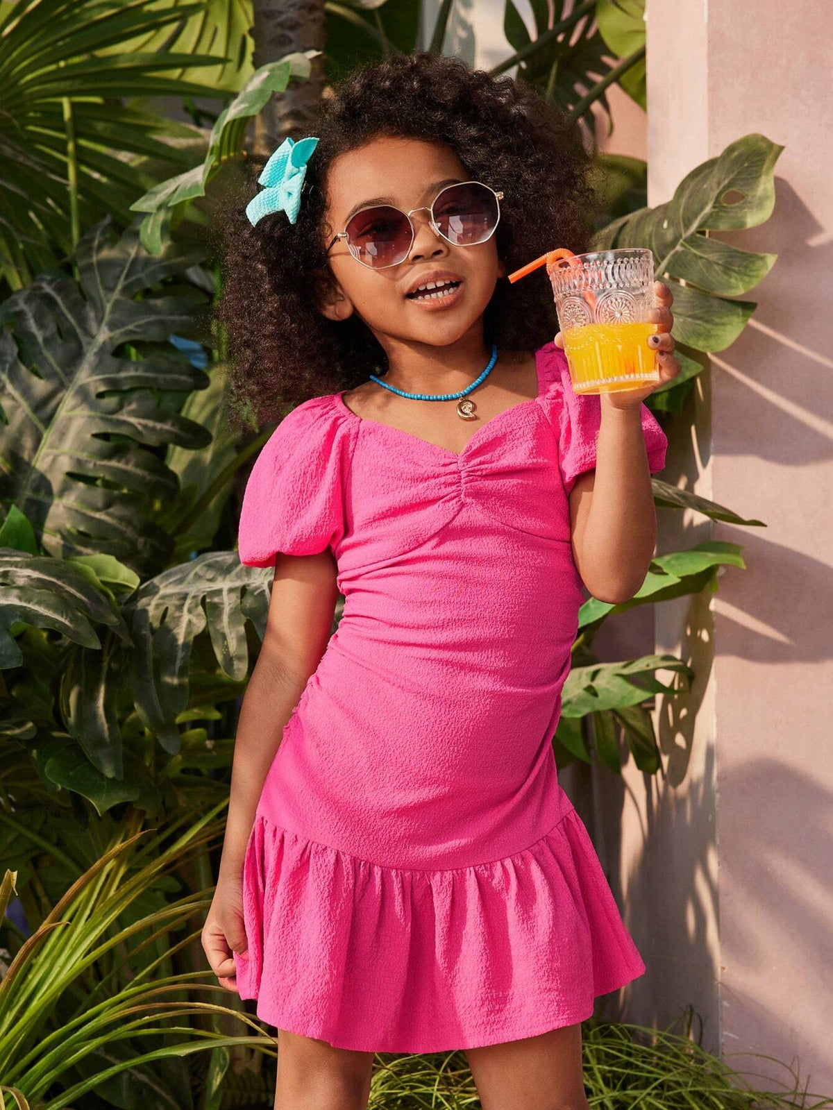 Young Girl Summer Woven Solid Color Diamond Neck Short Holiday Dress