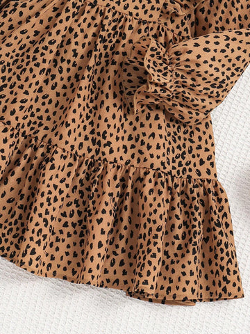 Young Girl Summer / Fall Allover Print Ruffle Trim Flounce Sleeve Dress,Great For Casual & Daily Wear