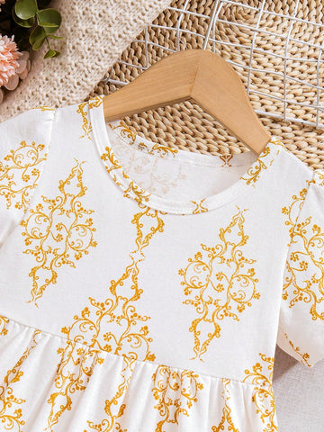 Young Girl Summery Dress, Charming & Graceful Children Outdoor Mid-Length Dress