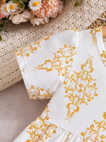 Young Girl Summery Dress, Charming & Graceful Children Outdoor Mid-Length Dress