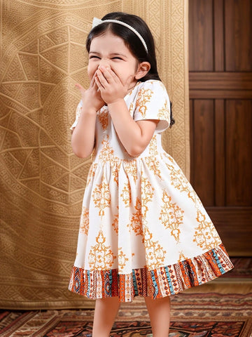 Young Girl Summery Dress, Charming & Graceful Children Outdoor Mid-Length Dress