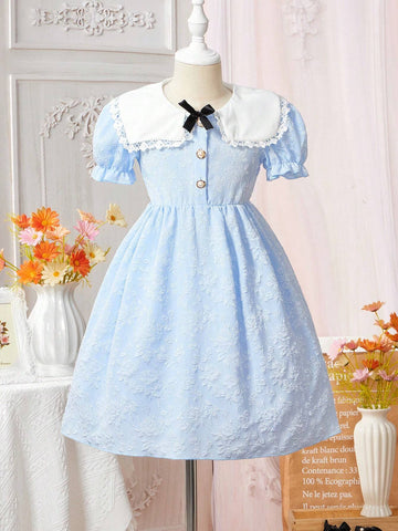 Young Girl Sweet And Lovely Gradient Pink Butterfly Puff Sleeve Stitching Mesh Dress