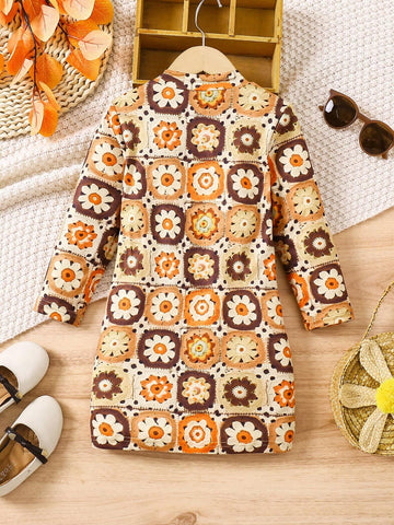 Young Girl Sweet And Lovely Patchwork Trendy And Comfortable Versatile Crochet Knit Tonal 3D Flower Effect Dress, Affordable And Suitable For Spring, Summer, Single Or As Layering Piece In Autumn And Winterv
