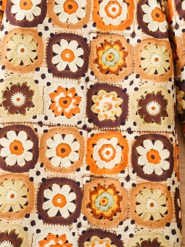 Young Girl Sweet And Lovely Patchwork Trendy And Comfortable Versatile Crochet Knit Tonal 3D Flower Effect Dress, Affordable And Suitable For Spring, Summer, Single Or As Layering Piece In Autumn And Winterv