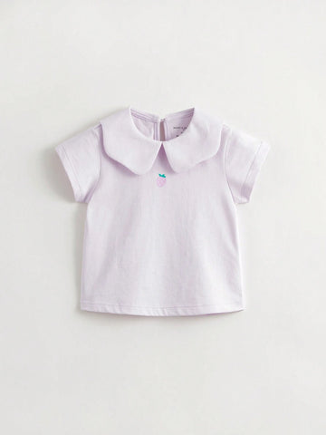 Young Girl Sweet And Lovely Strawberry Doll Collar Short-Sleeved T-Shirt With A Slight Sexy Breathable Feeling In Summer