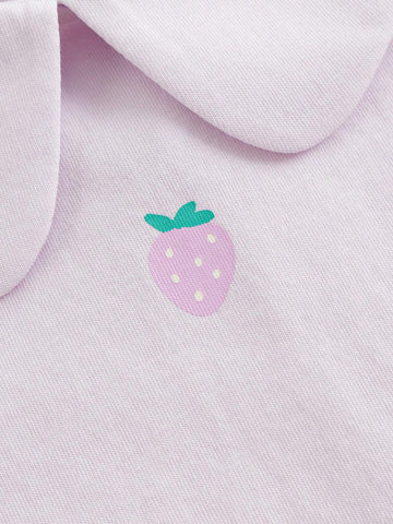Young Girl Sweet And Lovely Strawberry Doll Collar Short-Sleeved T-Shirt With A Slight Sexy Breathable Feeling In Summer