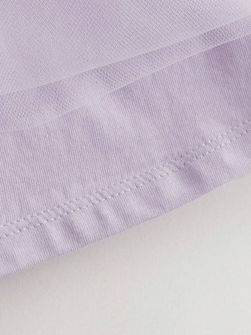 Young Girl Sweet Bubble Sleeve Mesh Patchwork Round Neck Short Sleeve Dress For Summer