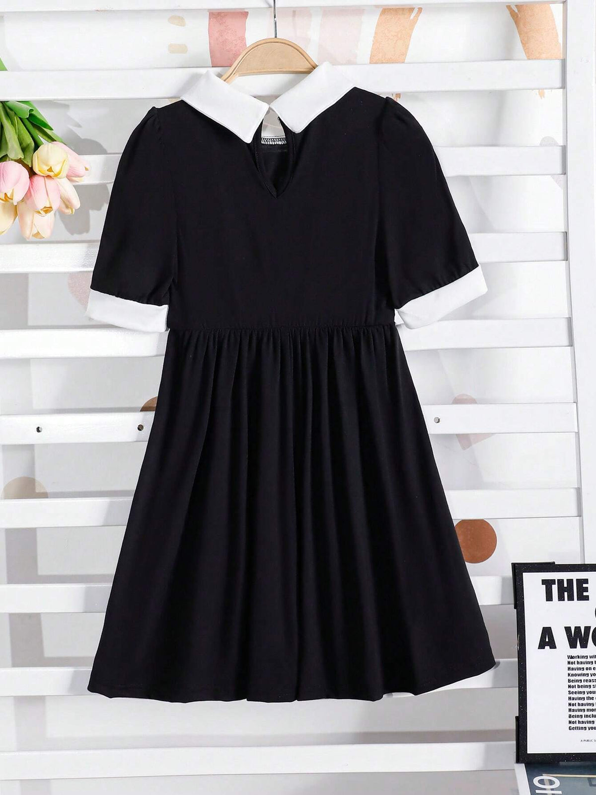 Young Girl Sweet Color Block Short Sleeve Dress For Spring/Summer