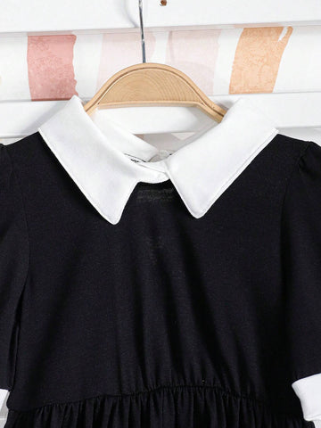 Young Girl Sweet Color Block Short Sleeve Dress For Spring/Summer