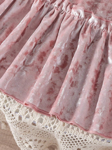 Young Girl Sweet Elegant Party Style Plush Ruched Cake Dress, Suitable For Attending Parties, Spring/Autumn