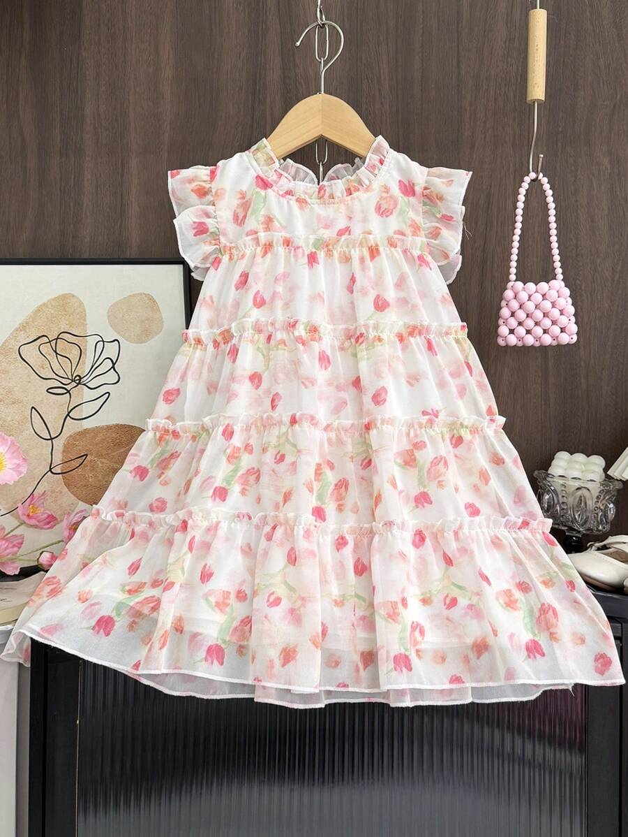 Young Girl Sweet Floral Printdress For Summer