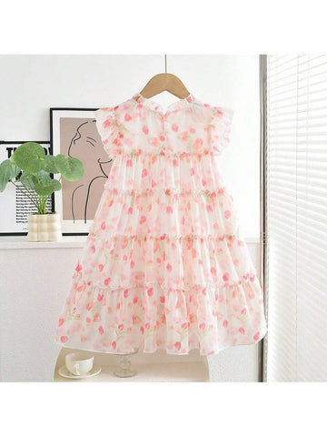 Young Girl Sweet Floral Printdress For Summer