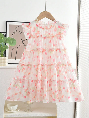 Young Girl Sweet Floral Printdress For Summer