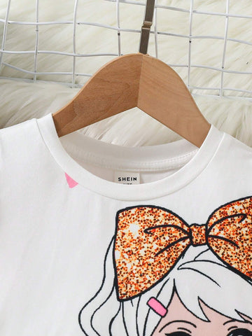 Young Girl Sweet Knitted Cartoon Doll Mesh Puff Sleeve Knitted Dress
