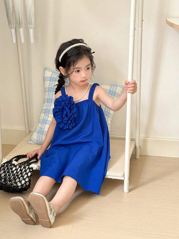 Young Girl Sweet Lovely 3D Flower Patched Summer Cami Dress