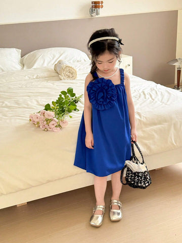 Young Girl Sweet Lovely 3D Flower Patched Summer Cami Dress