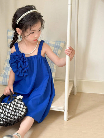 Young Girl Sweet Lovely 3D Flower Patched Summer Cami Dress