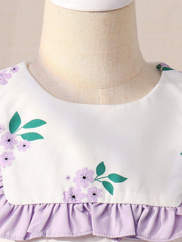 Young Girl Sweet Lovely Puff Sleeve Flower Print Dress