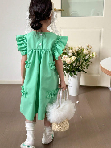 Young Girl Sweet Lovely Ruffle Trim Simple Summer Dress