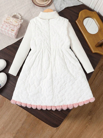 Young Girl' Sweet Ombre Pink Butterfly Puff Sleeve Mesh Patchwork Dress