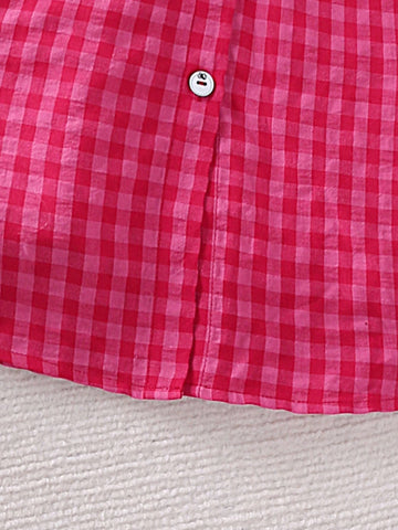 Young Girl Sweet Plaid Long Sleeve Shirt Dress, Suitable For Casual Outing, Birthday Party, Spring And Autumn