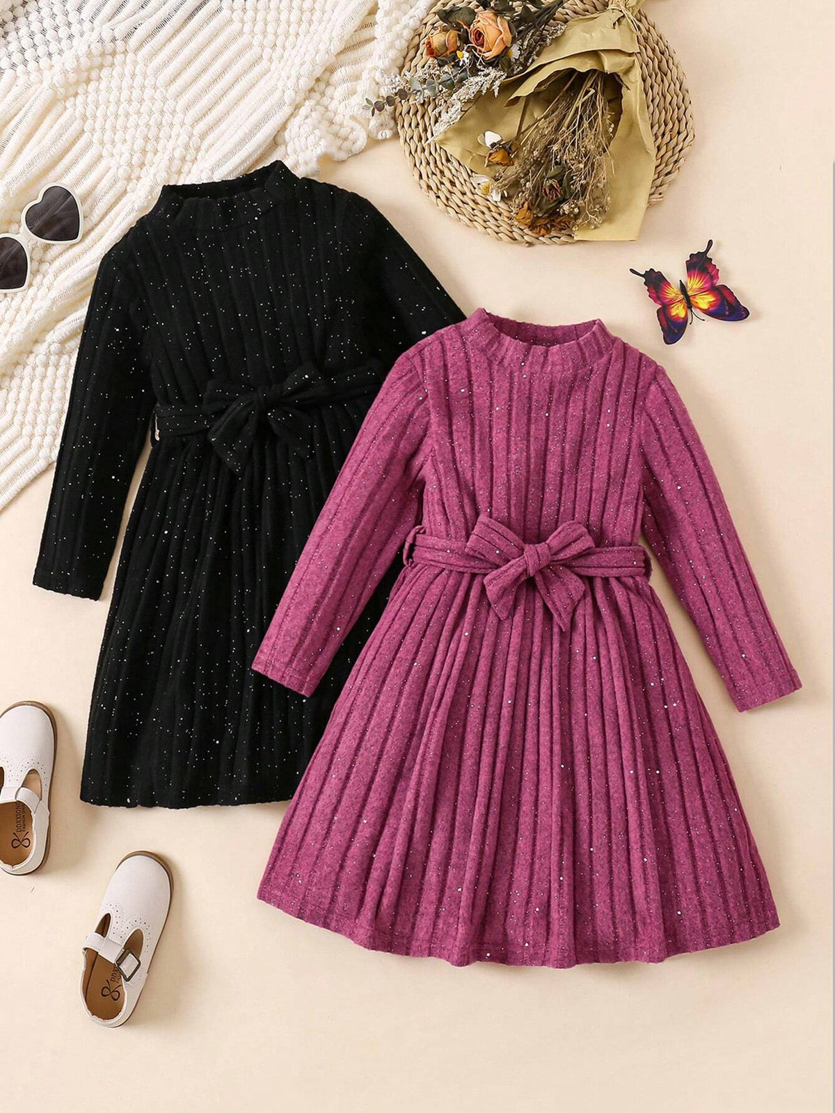 Young Girl Sweet Princess Elegant Feather Cuff Sleeve Long Sleeve Dress, Suitable For Spring Wear Or Layering In Fall/Winter