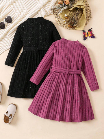 Young Girl Sweet Princess Elegant Feather Cuff Sleeve Long Sleeve Dress, Suitable For Spring Wear Or Layering In Fall/Winter