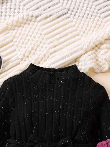 Young Girl Sweet Princess Elegant Feather Cuff Sleeve Long Sleeve Dress, Suitable For Spring Wear Or Layering In Fall/Winter