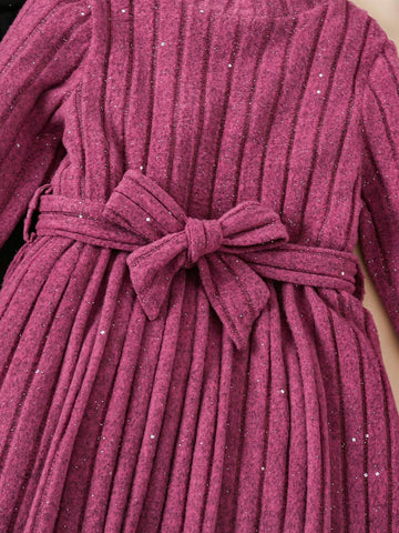 Young Girl Sweet Princess Elegant Feather Cuff Sleeve Long Sleeve Dress, Suitable For Spring Wear Or Layering In Fall/Winter