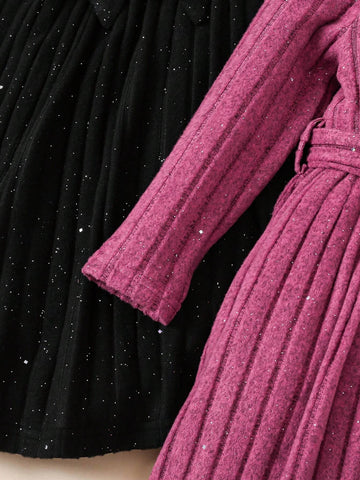 Young Girl Sweet Princess Elegant Feather Cuff Sleeve Long Sleeve Dress, Suitable For Spring Wear Or Layering In Fall/Winter