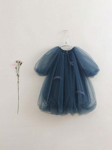 Young Girl Sweet Puff Sleeve Tulle Gown Princess Dress, Summer